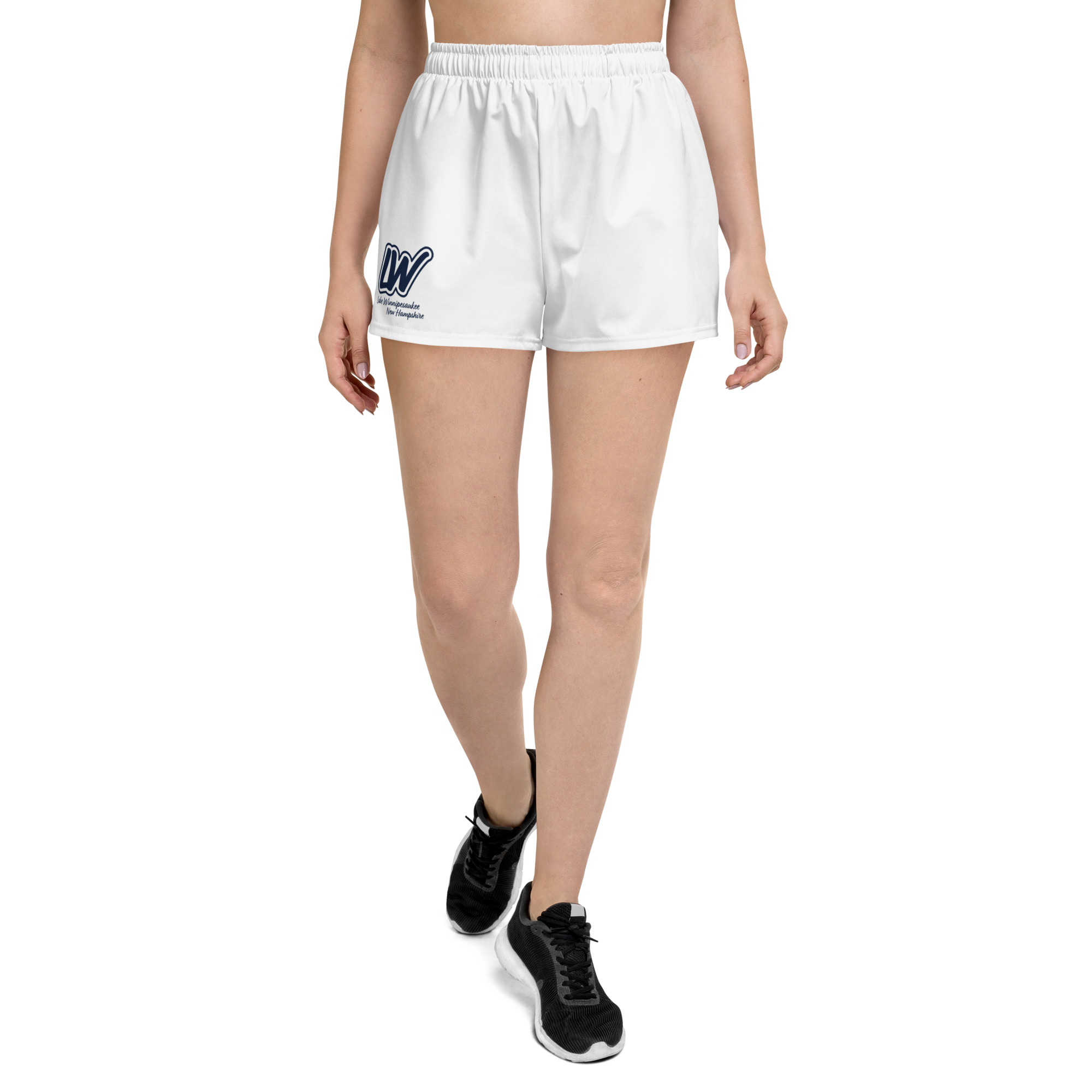 Women's Lake Winnipesaukee Athletic Shorts (White & Navy Logo) - Lake  Keepsakes